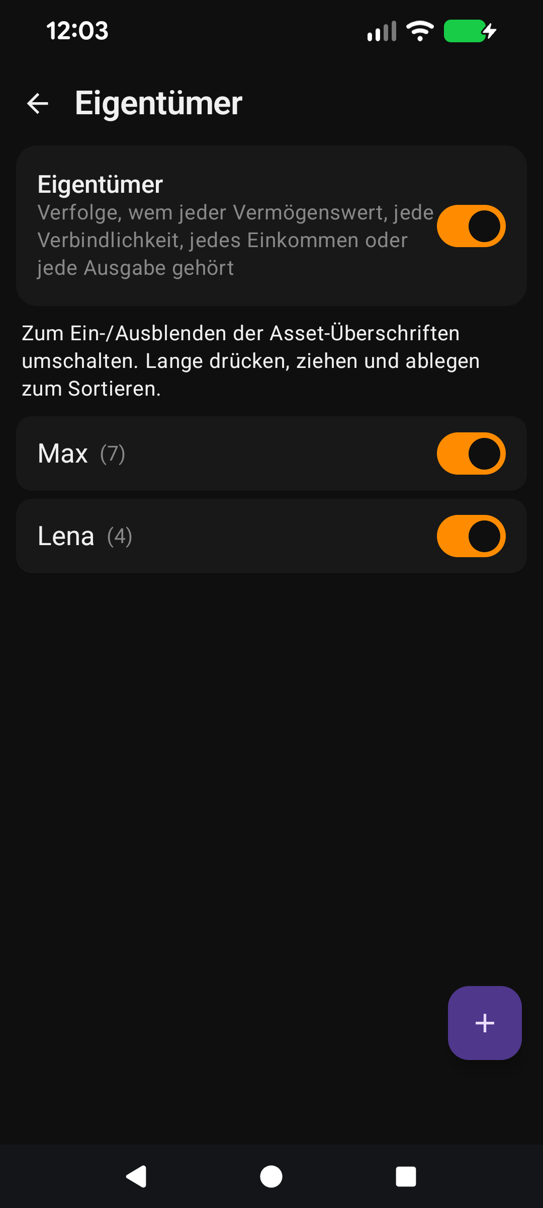 Umschalter 'Eigentümer aktivieren' in den Einstellungen