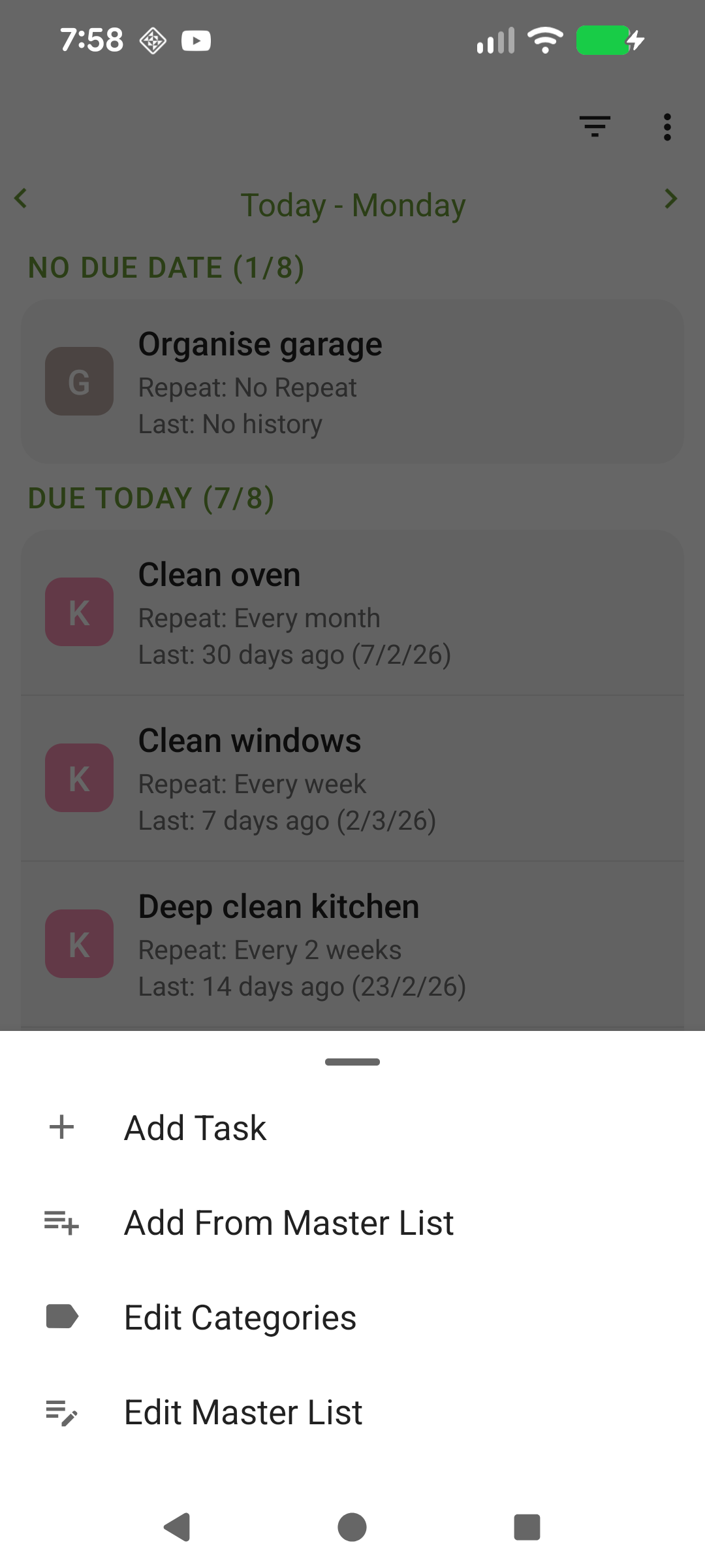 Master Task List
