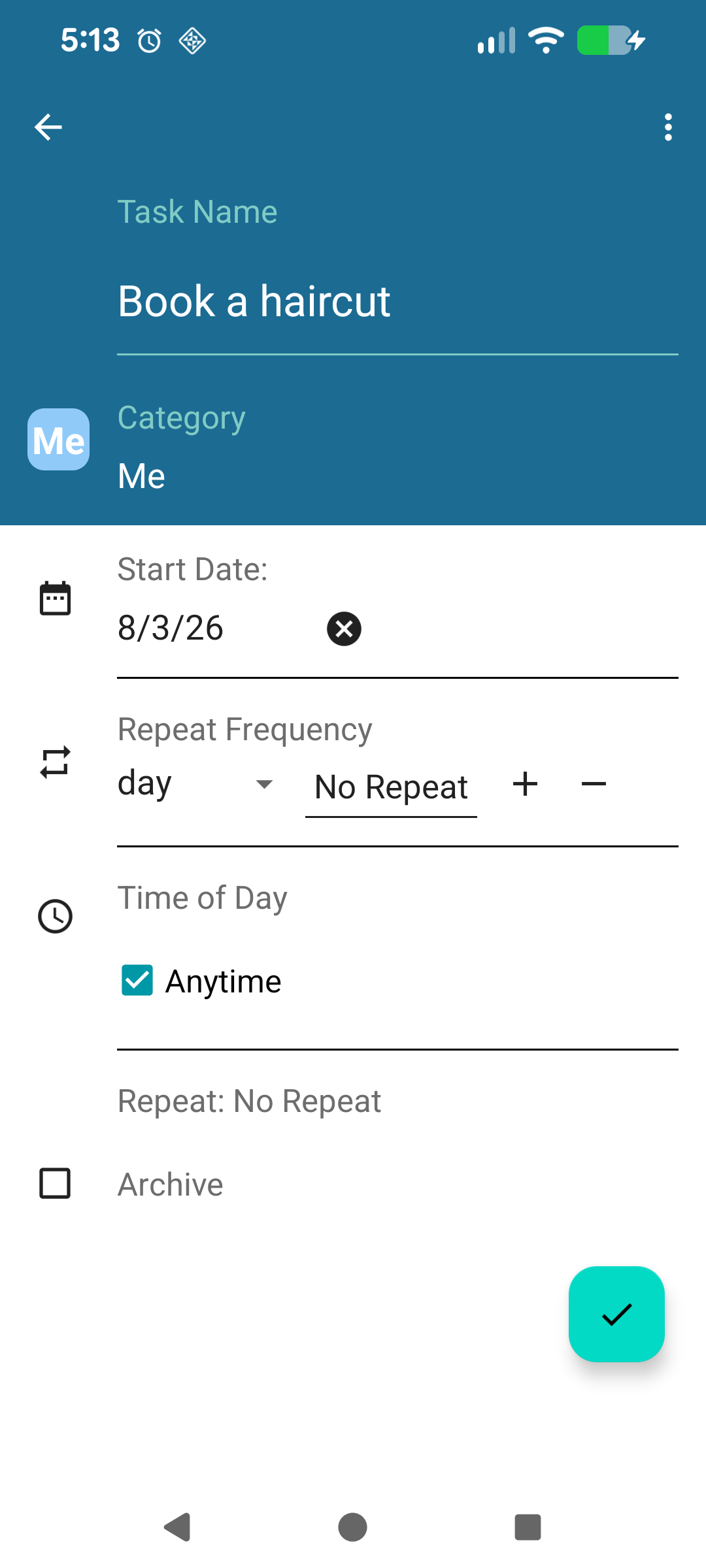 One-off task with due date